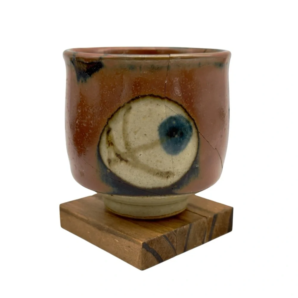 Kintsugi Cup Evil Eye Glazed Pottery Chawan Gold Crack Art Personal Growth Gift